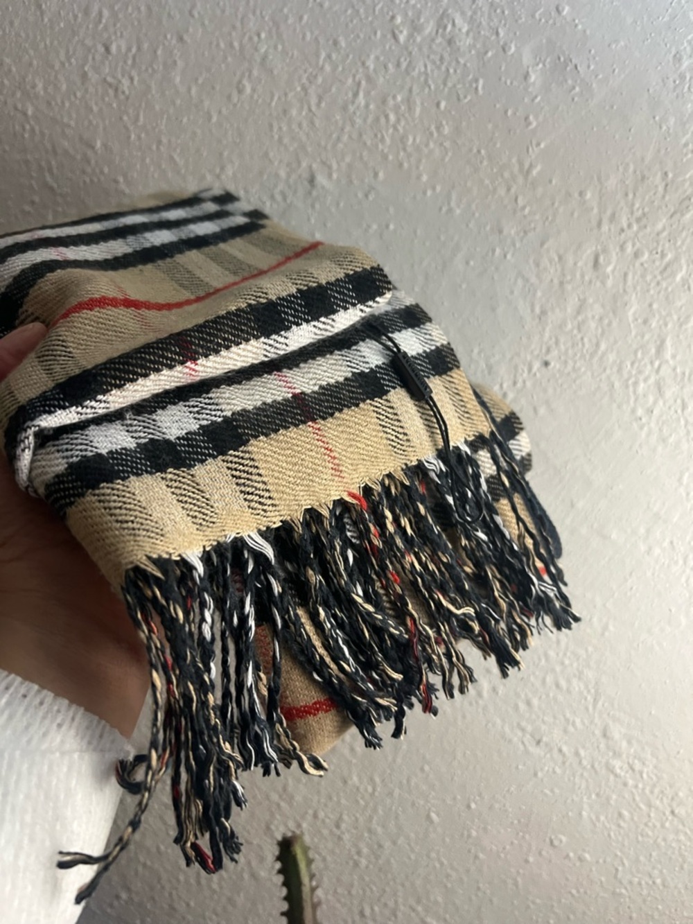 Burberry Beige Plaid Scarf with Black & Red accents